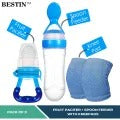 Pack Of 3 Baby Silicone Squeeze Spoon Feeder With Baby Fruit Pacifier and Baby Kneepad For Crawling Baby Feeders